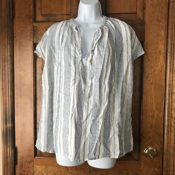 H&M White with Blue Thread Stitched Stripes Cap Sleeve Pullover Top Size 2XL - Picture 1 of 13